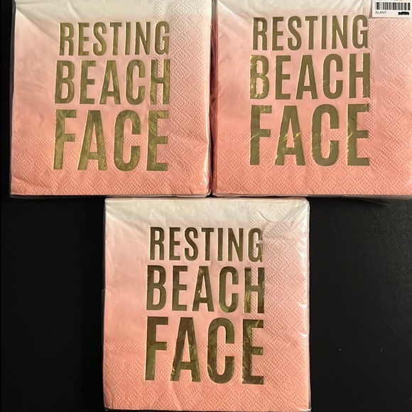 “resting beach face” gold foil on hombré cocktail napkin-3 packs of 20 each/-NWT - Picture 3 of 9